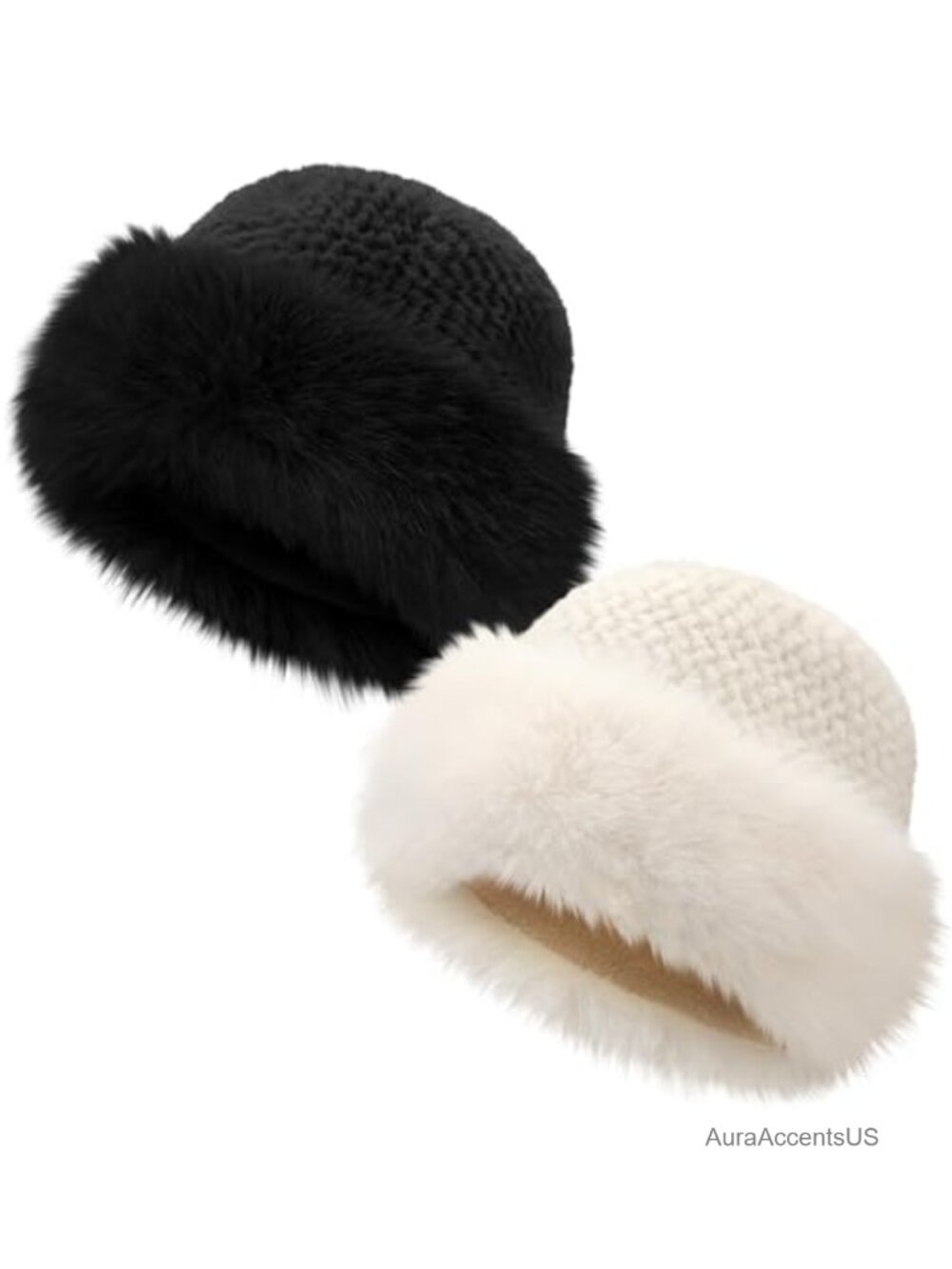 Faux Fur Bucket Hat 2 Pack Winter Warm Plush Windproof
